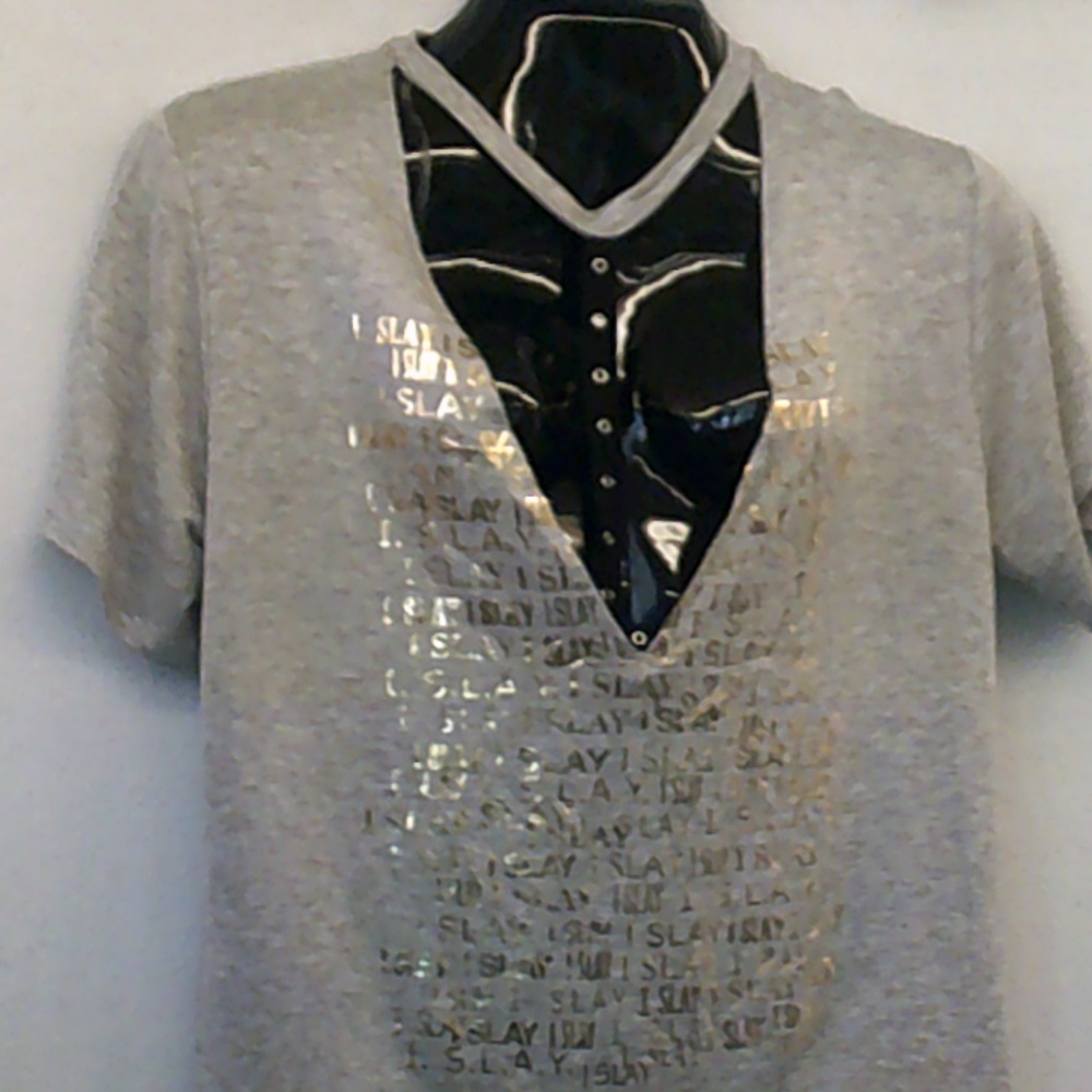Gray/Gold "Slay" V-Neck T-Shirt